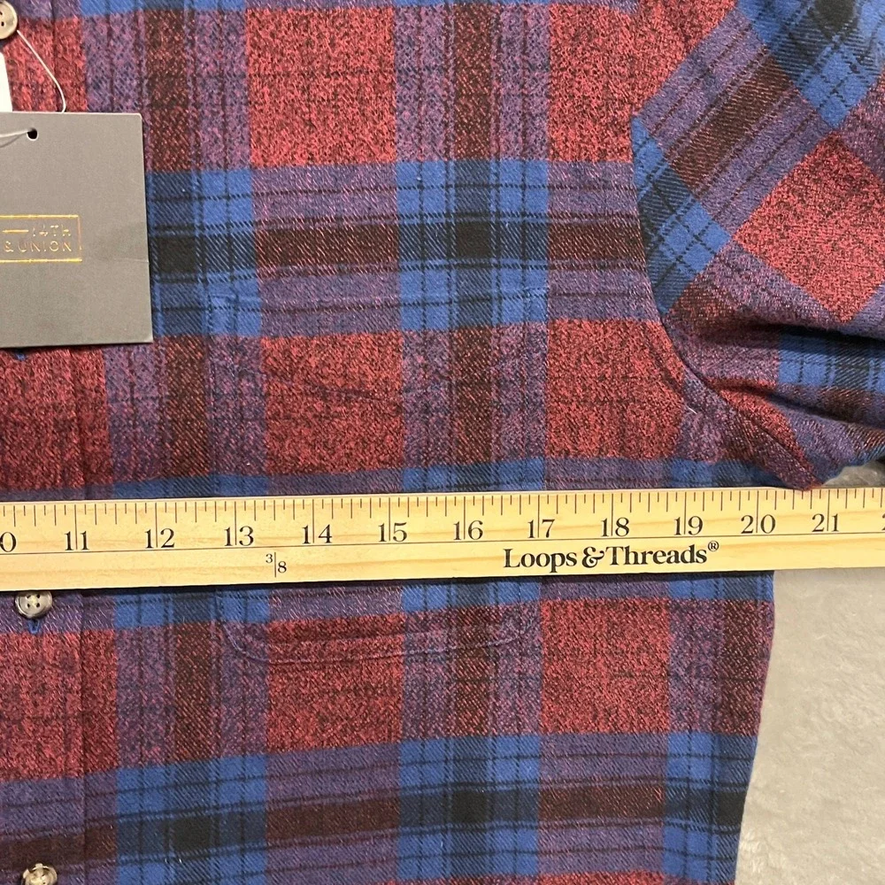 14th & Union Flannel Shirt Mens M Burgundy Blue Plaid Button Down‎ Cotton New